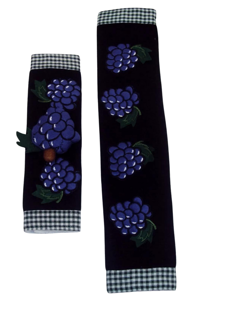 Appliance Handle Covers - Black Felt Grape Theme Set of Two