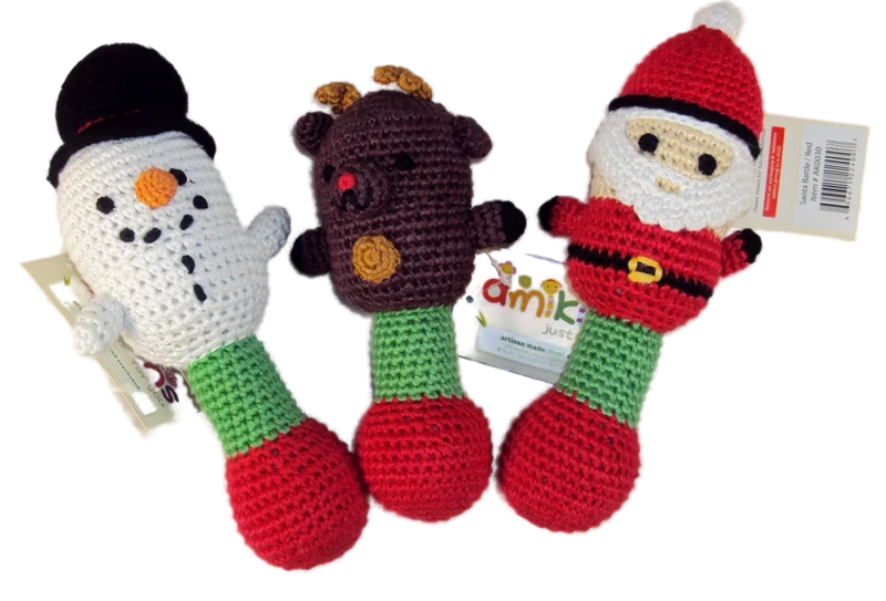 Hand Crocheted Baby Rattle ~ Choice Of Santa, Snowman, Or Reindeer ~ KidStyle