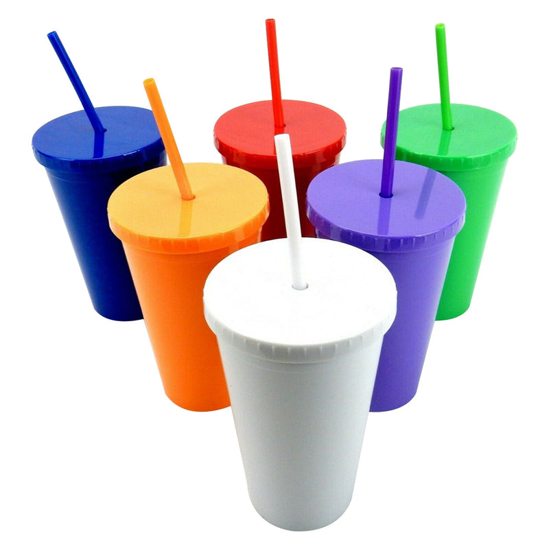 10 PCS) 16oz Clear Double Wall Acrylic Tumbler Cup with Lid & Straw  BPA-Free